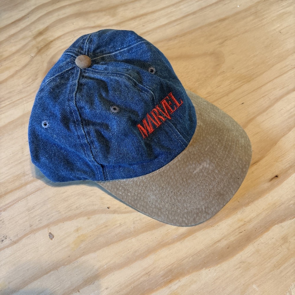 VTG MARVEL Yupoong Denim Osfm‎ Adjustable Hat 90s Rare